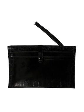 Vintage Bottega Veneta Vibrant Black Leather Wristlet Clutch Made in Italy